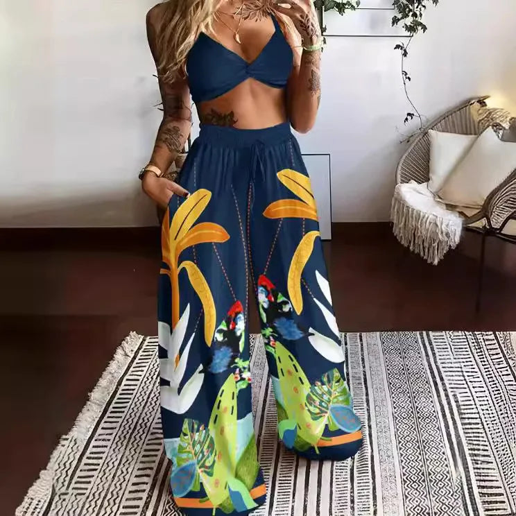 Fashion Pants Set Women 2 Piece Women's Clothing Casual Print Sleeveless Tank Tops and Trousers Suit Streetwear Spring 2024 New
