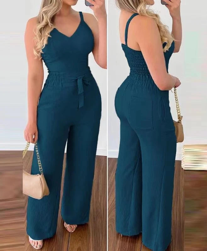 Two Piece Sets Women Outifits 2024 Summer Fashion New Shirred Cami Top & Casual High Waist Pants Set Temperament Women's Suits